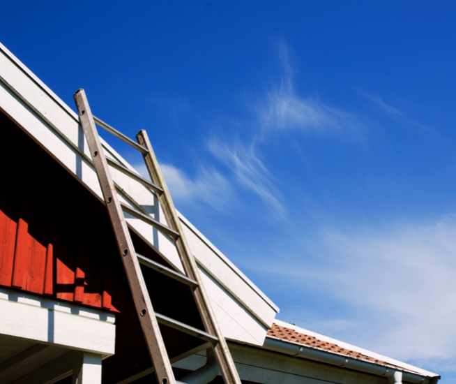 ladder leaning against the deck