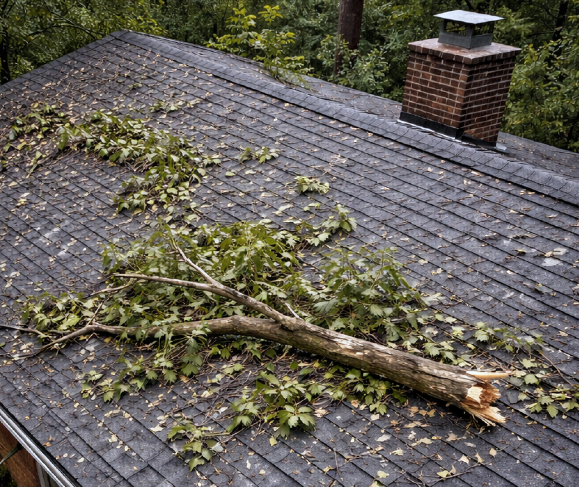 leaves and debris on the rooftop